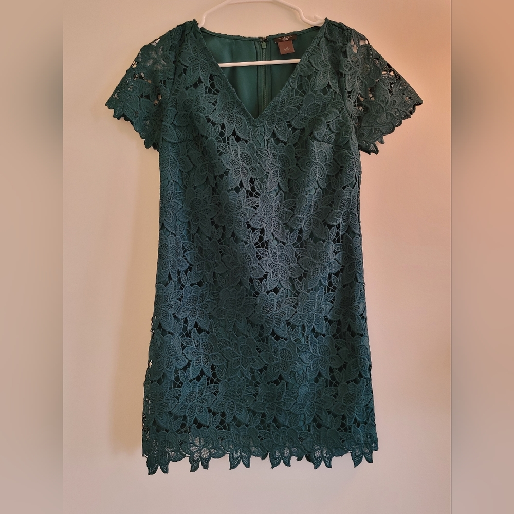 Ann Taylor green lace evening event dress NWOT